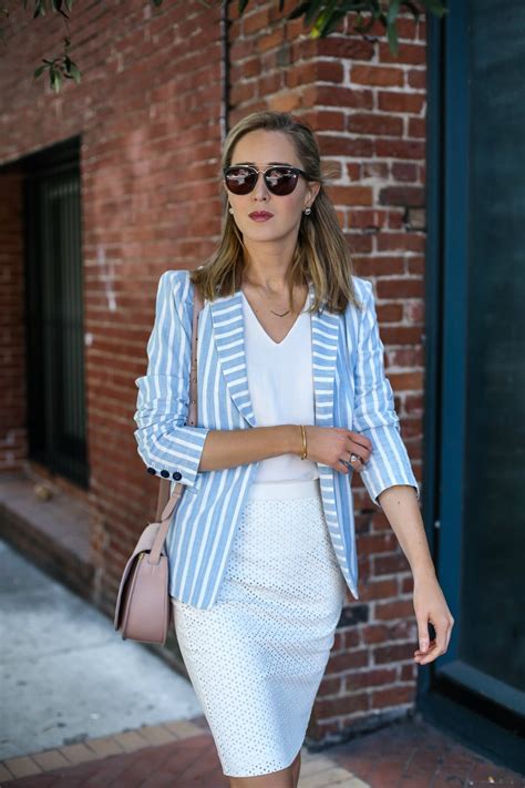 Striped Blazer And Ivory Pencil Skirt MEMORANDUM NYC Fashion