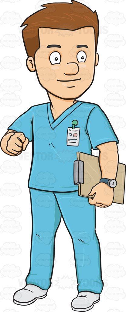 A Male Nurse In Scrubs Holding A Clipboard Adult