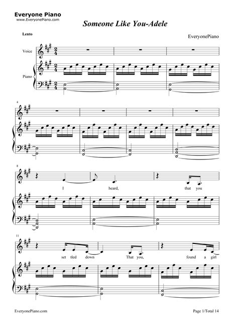 Someone Like You 弹唱版 Adele五线谱预览1 钢琴谱文件（五线谱、双手简谱、数字谱、midi、pdf）免费下载