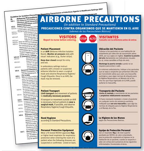 Airborne Precautions English And Spanish Plastic Laminated Brevis