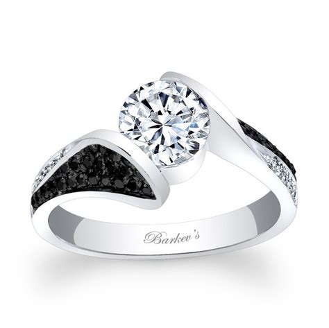 Black/white diamond engagement ring 1/4 ct tw 10k white gold. Barkev's Black Diamond Engagement Ring 7871LBK