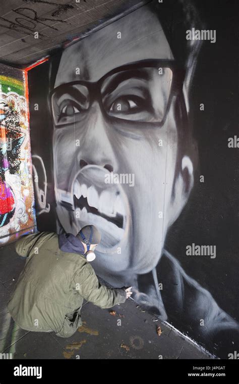 Great Britain England London Southbank Graffiti Artist Wall Spray