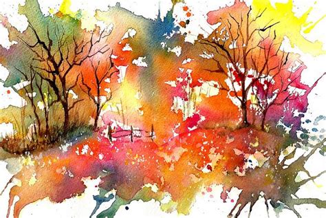 Splash And Splatter Fall Landscape Watercolor Art Watercolor