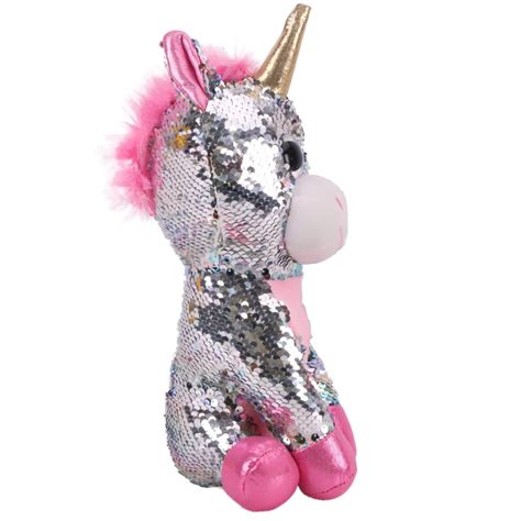 30cm Sequin Reveal Unicorn Soft Toy Silver And Rainbow Toyland