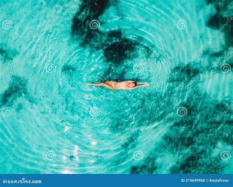 Naked Woman Floating And Relax In Turquoise Ocean Aerial View Stock Photo Image Of Adult
