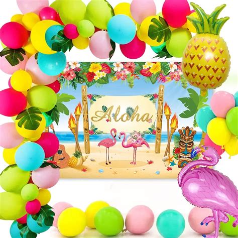 geekeo tropical hawaiian party decorations hawaiian flamingo backdrop banner with flamingo