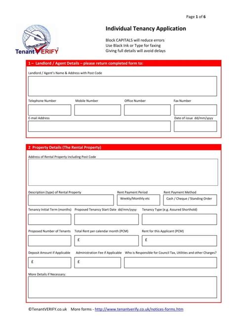 Tenancy Application Form Template