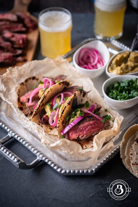 Michelada Marinated Steak Tacos With Chipotle Avocado Sauce And Beer