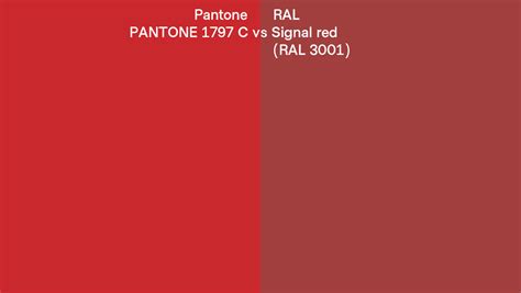 Pantone 1797 C Vs Ral Signal Red Ral 3001 Side By Side Comparison
