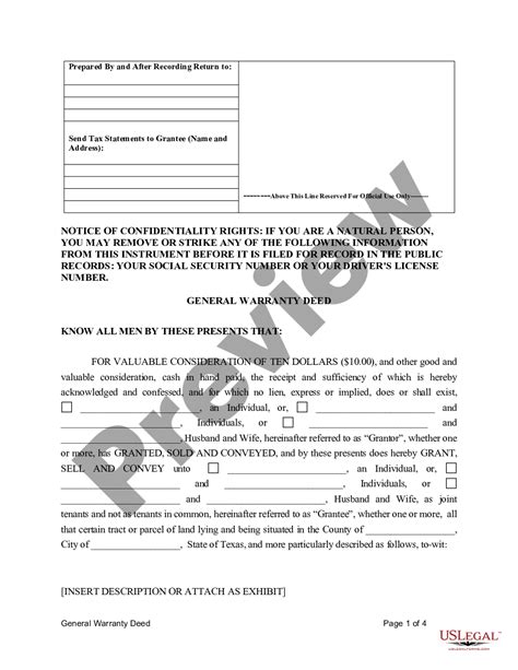 Texas General Warranty Deed For Individuals Or Husband And Wife To An