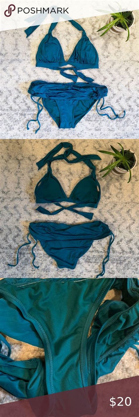 ⬇️deep Turquoise Ruched Fold Over Halter Bikini In 2020 Halter Bikini