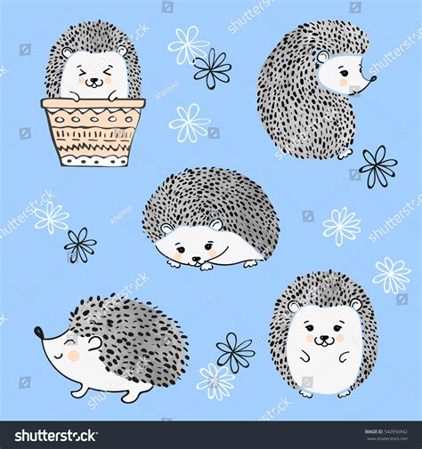 Set Cute Watercolor Hedgehogs Vector Illustration Stock Vector Royalty