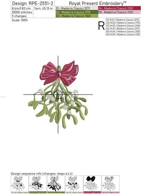 Mistletoe Machine Embroidery Design 2 Sizes Royal Present Embroidery