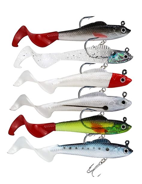 Lures For Bass Jig Head Soft Swimbait 6 Pack 6 Colors Curly Tail Plastic Bait For Saltwater