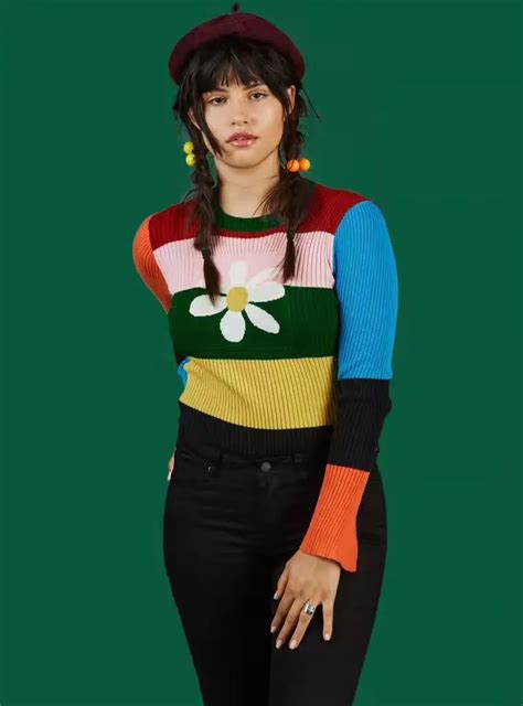 Unif Retro Sun Flower Sweater Rainbow Color Stripe Cropped Sweater