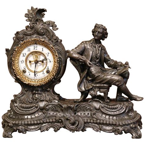19th Century Patinated Spelter Mantel Clock Statue By Ansonia Clock