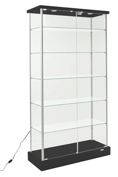 Glass Display Case Black Canopy Top With 2 Recessed Lights