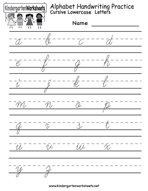 Practice your cursive letter writing skills with our free printable alphabet charts for kids. Kindergarten Alphabet Handwriting Practice Printable ...