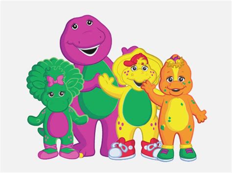 Download Barney The Purple Dinosaur Smiling With Friends Wallpaper