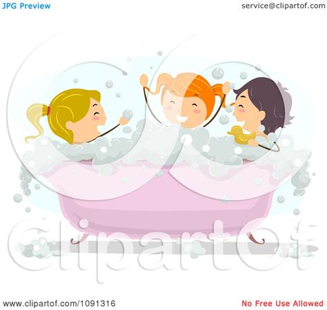 Clipart Three Kids Playing In A Bubble Bath On Bath Royalty Free