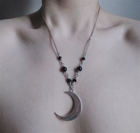 Witchy Crescent Moon Necklace Gothic Necklace Pastel Goth Etsy Moon