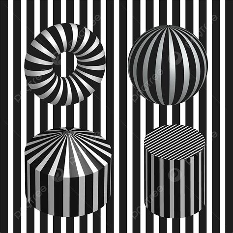 4 Geometric Shapes Optical Illusion With Black And White Background