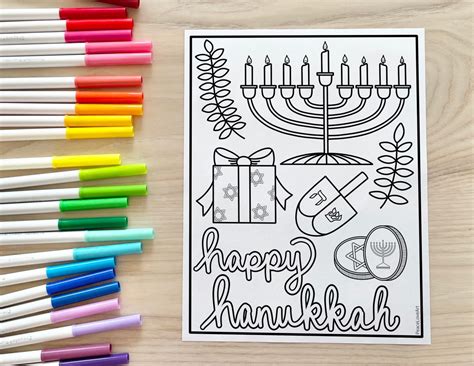 Happy Hanukkah Coloring Page Etsy