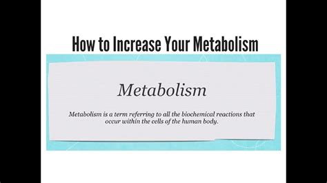 A person's metabolism is the rate at which their body burns calories for energy. How to increase your metabolism - YouTube