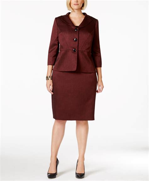 Le Suit Plus Size Three Button Shawl Collar Skirt Suit Wear To Work