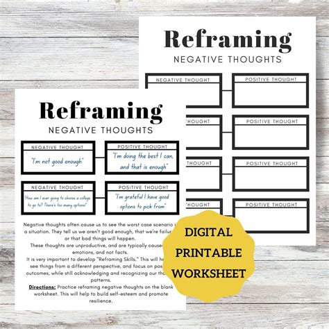Reframing Negative Thoughts Practice Worksheet Resilience Etsy