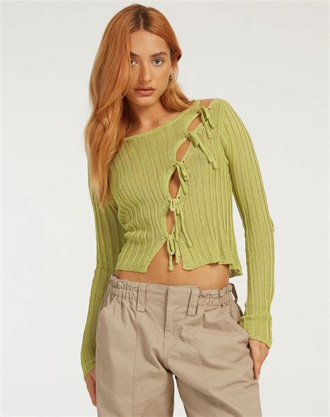 Tomboy Chic Cut Out Top Girls Rock Cardi Lime Green Vintage Shops