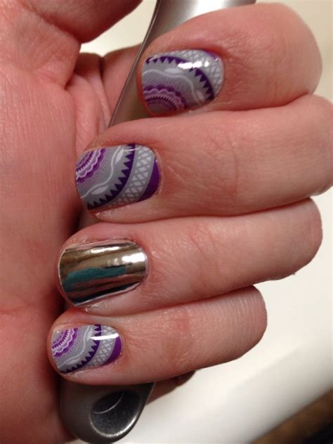 Jamberry Wisteria And Metallic Chrome Silver Accent Nail Manicure