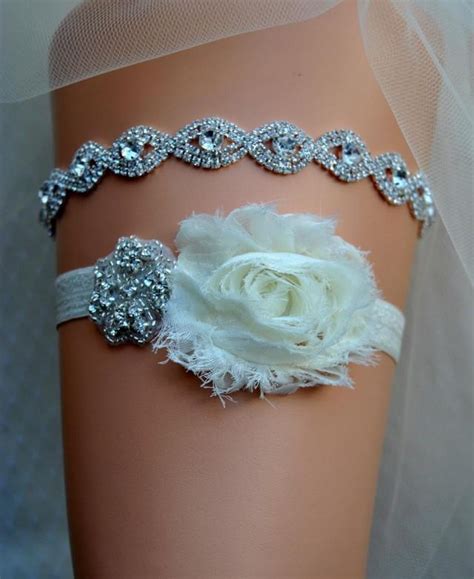 Crystal Bridal Garter Set Wedding Garter Set Ivory Ivory White Shabby Chic Rhinestone Crystal