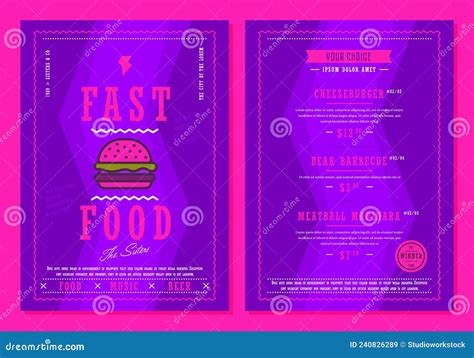 Fast Food Restaurant Brochure With Burger Menu Stock Vector