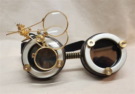 Brown Steampunk Engineer Goggles With Magnifying Loupes
