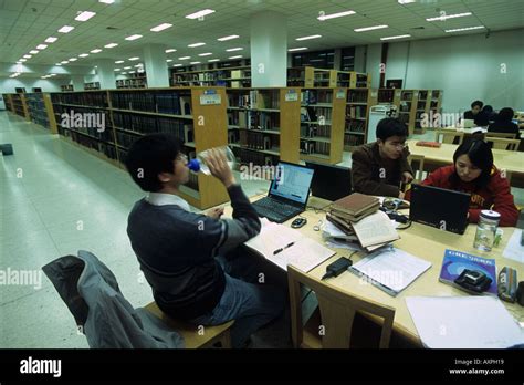 Peking University Students Study By Themselves In Library Stock Photo