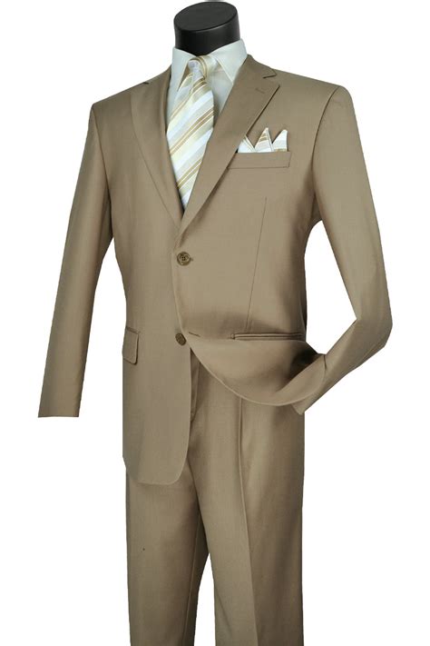 Mens 2 Button Classic Fit Pleated Pant Suit In Khaki Alligatorwarehouse
