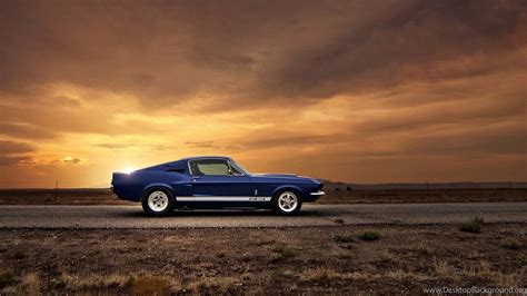 Blue Ford Mustang Shelby Gt500 Sunset Hd Wallpapers Desktop Background