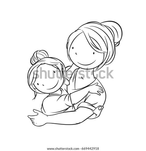 Mother Embracing Her Child Coloring Page Stock Vector Royalty Free