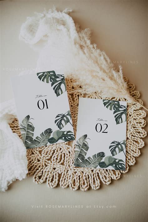 Tropical Table Number Template Rustic Boho Palm Leaf Table Etsy