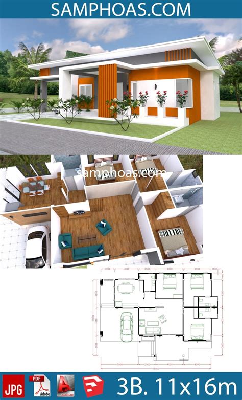 House Plan 11x16m With 3 Bedrooms Samphoas Plansearch In 2020