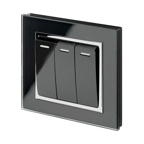 Crystal Ct Retractivepulse Light Switch 3 Gang Black Retrotouch