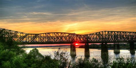 Harahan Bridge Over The Mississippi River From Martyrs Park In Memphis