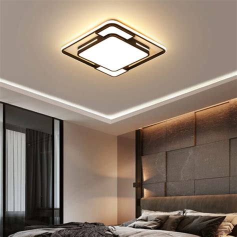 Modern Led Ceiling Light With Remote Black Dimmable Lamp Square