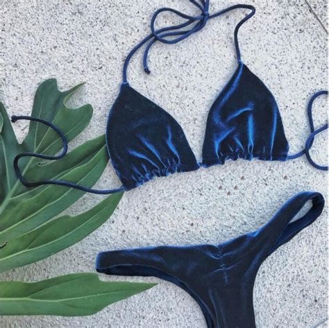Sexy Brazilian Bikini 2018 Blue Velvet Swimwear Women Swimsuit Push Up
