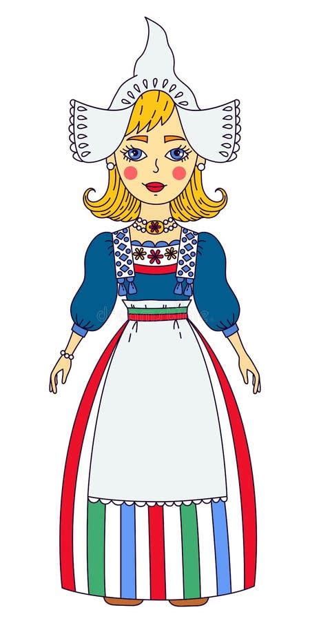 Holland Netherlands Girl In Traditional Clothes Colorful Vector