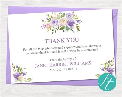 Funeral Thank You Card Lilac Bouquet Funeral Templates