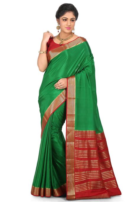 Woven Pure Mysore Silk Saree In Green Mysore Silk Saree Saree Silk