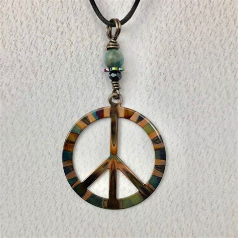 Peace Symbol Necklace Copper Pendant Peace Sign Necklace Etsy