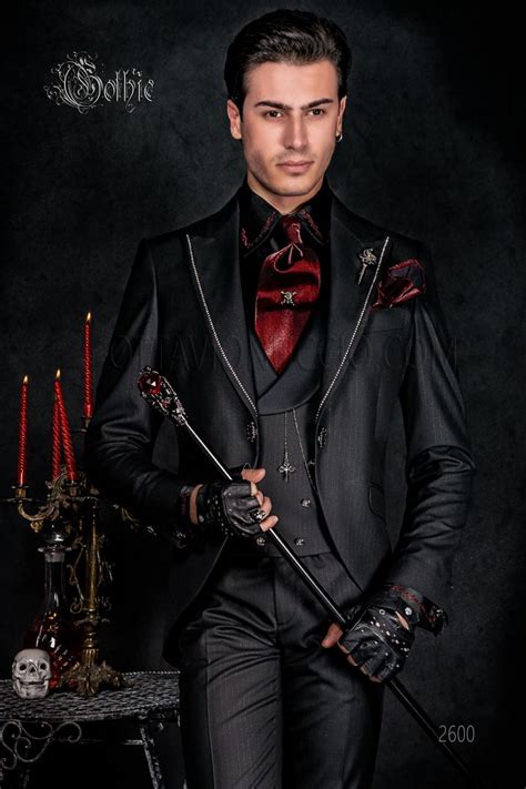 Steampunk Gehrock Anzug Im Gotischen Stil Aus Schwarze Silber Gestreift
